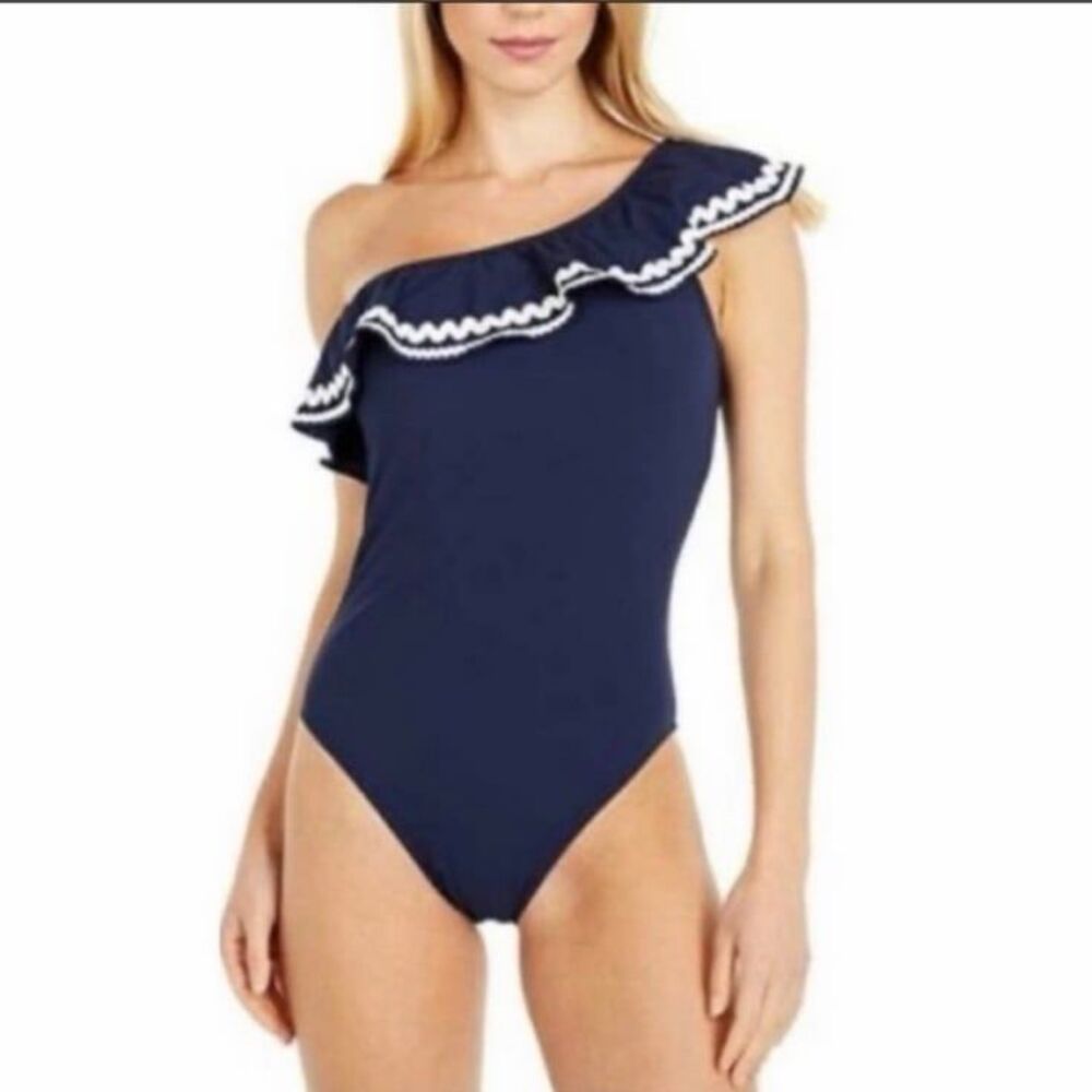 J.Crew One Shoulder Ruffle One Piece Swimsuit w Rickrack